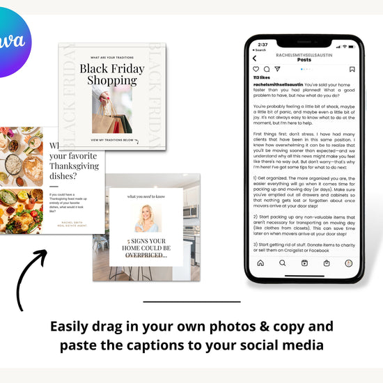 November Real Estate Captions & 30 Matching Real Estate Canva Posts | Real Estate Instagram Posts | Real Estate Marketing | Canva Template