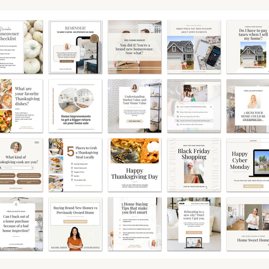 November Real Estate Captions & 30 Matching Real Estate Canva Posts | Real Estate Instagram Posts | Real Estate Marketing | Canva Template