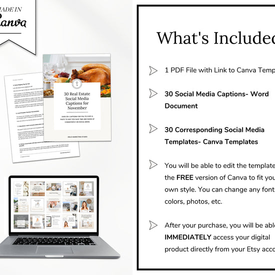 November Real Estate Captions & 30 Matching Real Estate Canva Posts | Real Estate Instagram Posts | Real Estate Marketing | Canva Template