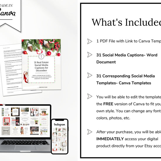 December Real Estate Captions & 31 Matching Real Estate Canva Posts | Real Estate Instagram Posts | Real Estate Marketing | Canva Template