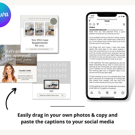 January Real Estate Captions & 31 Matching Real Estate Canva Posts | Real Estate Instagram Posts | Real Estate Marketing | Canva Template