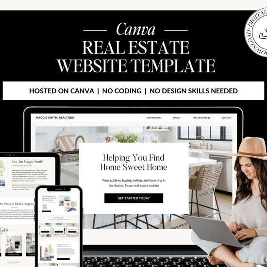 Real Estate Canva Website | Black Real Estate Agent Website | Canva Website Template | Business Website Real Estate Marketing | Link In Bio