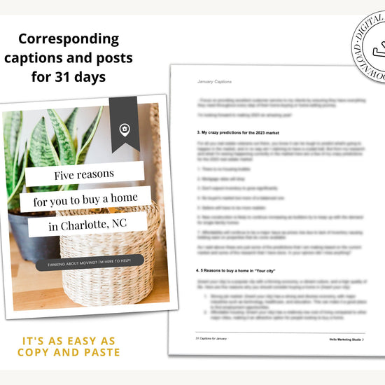 January Real Estate Captions & 31 Matching Real Estate Canva Posts | Real Estate Instagram Posts | Real Estate Marketing | Canva Template