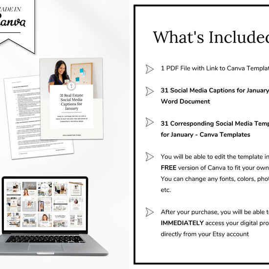 January Real Estate Captions & 31 Matching Real Estate Canva Posts | Real Estate Instagram Posts | Real Estate Marketing | Canva Template