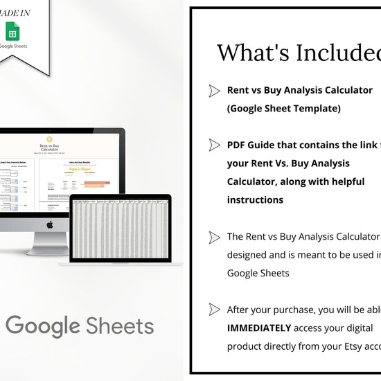 Renting Vs. Buying Calculator | Real Estate Marketing | Rent Vs Own Cost Comparison | Financial Planner | Google Sheets | Rental Marketing