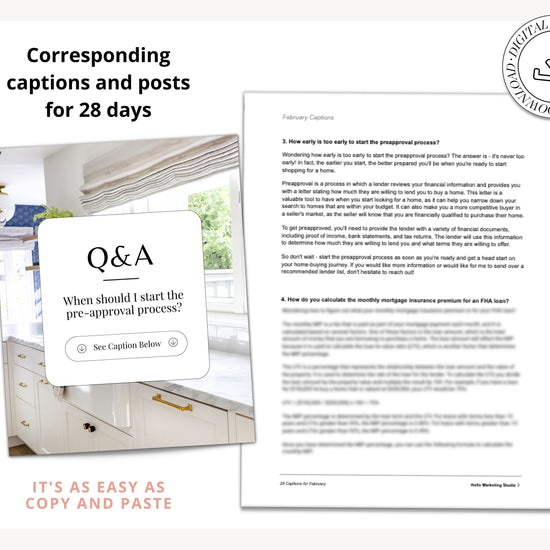 February Real Estate Captions & 28 Matching Real Estate Canva Posts | Real Estate Instagram Posts | Real Estate Marketing | Canva Template