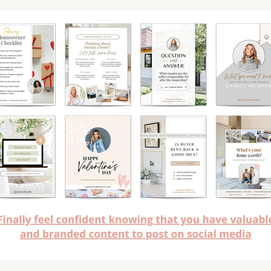 February Real Estate Captions & 28 Matching Real Estate Canva Posts | Real Estate Instagram Posts | Real Estate Marketing | Canva Template
