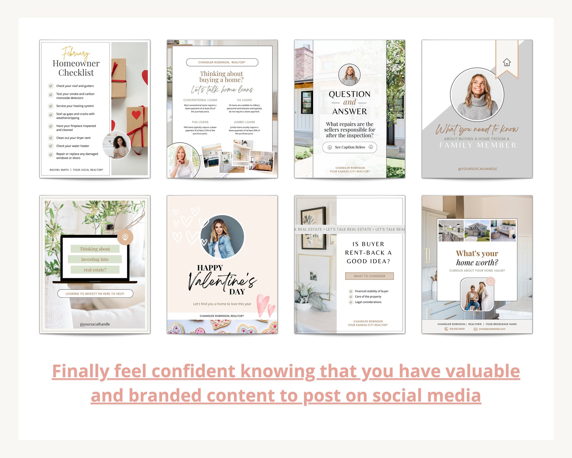 February Real Estate Captions & 28 Matching Real Estate Canva Posts | Real Estate Instagram Posts | Real Estate Marketing | Canva Template