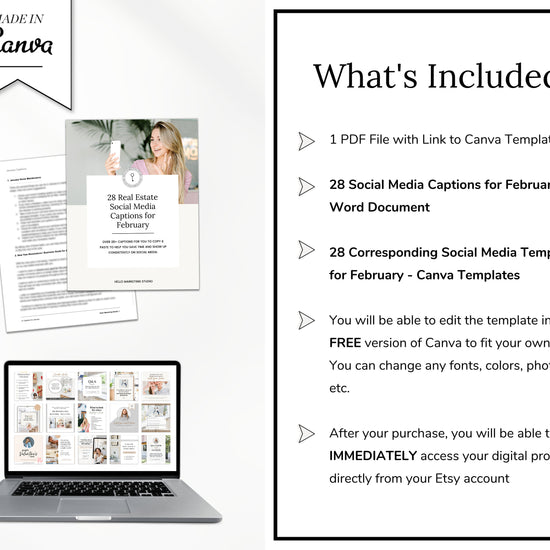 February Real Estate Captions & 28 Matching Real Estate Canva Posts | Real Estate Instagram Posts | Real Estate Marketing | Canva Template