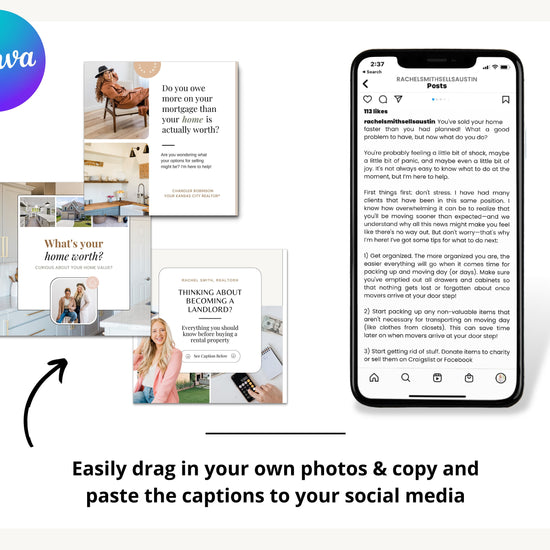 February Real Estate Captions & 28 Matching Real Estate Canva Posts | Real Estate Instagram Posts | Real Estate Marketing | Canva Template