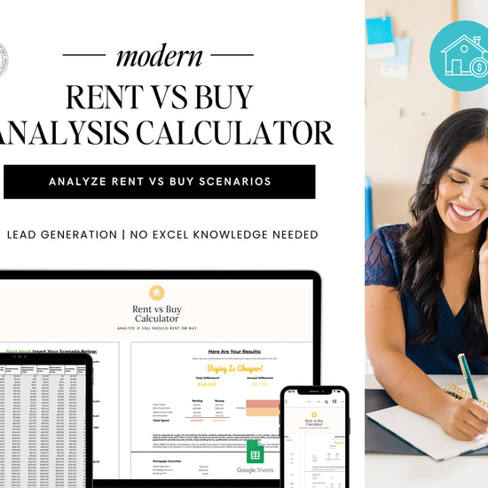 Renting Vs. Buying Calculator | Real Estate Marketing | Rent Vs Own Cost Comparison | Financial Planner | Google Sheets | Rental Marketing