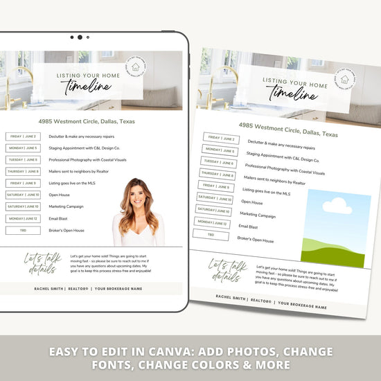 Seller Listing Timeline of Events | Seller Packet | Seller Flyer | Real Estate Marketing Material | Modern Marketing | Canva Template
