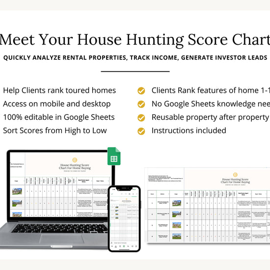 House Hunting Score Chart | House Hunting Schedule | Home Buyer Ranking System | Real Estate Marketing | Google Sheets | Home Buying System