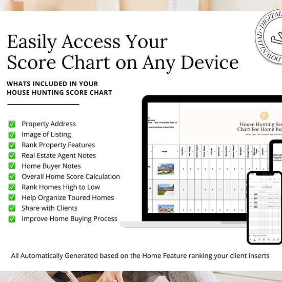 House Hunting Score Chart | House Hunting Schedule | Home Buyer Ranking System | Real Estate Marketing | Google Sheets | Home Buying System