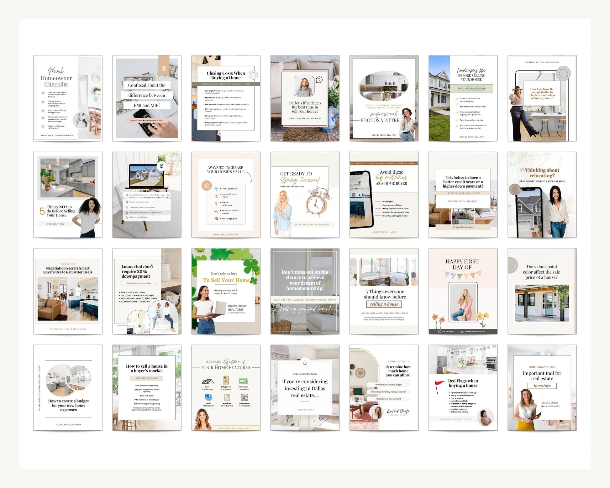 March Real Estate Captions & 31 Matching Real Estate Canva Posts | Real Estate Instagram Posts | Real Estate Marketing | Canva Template