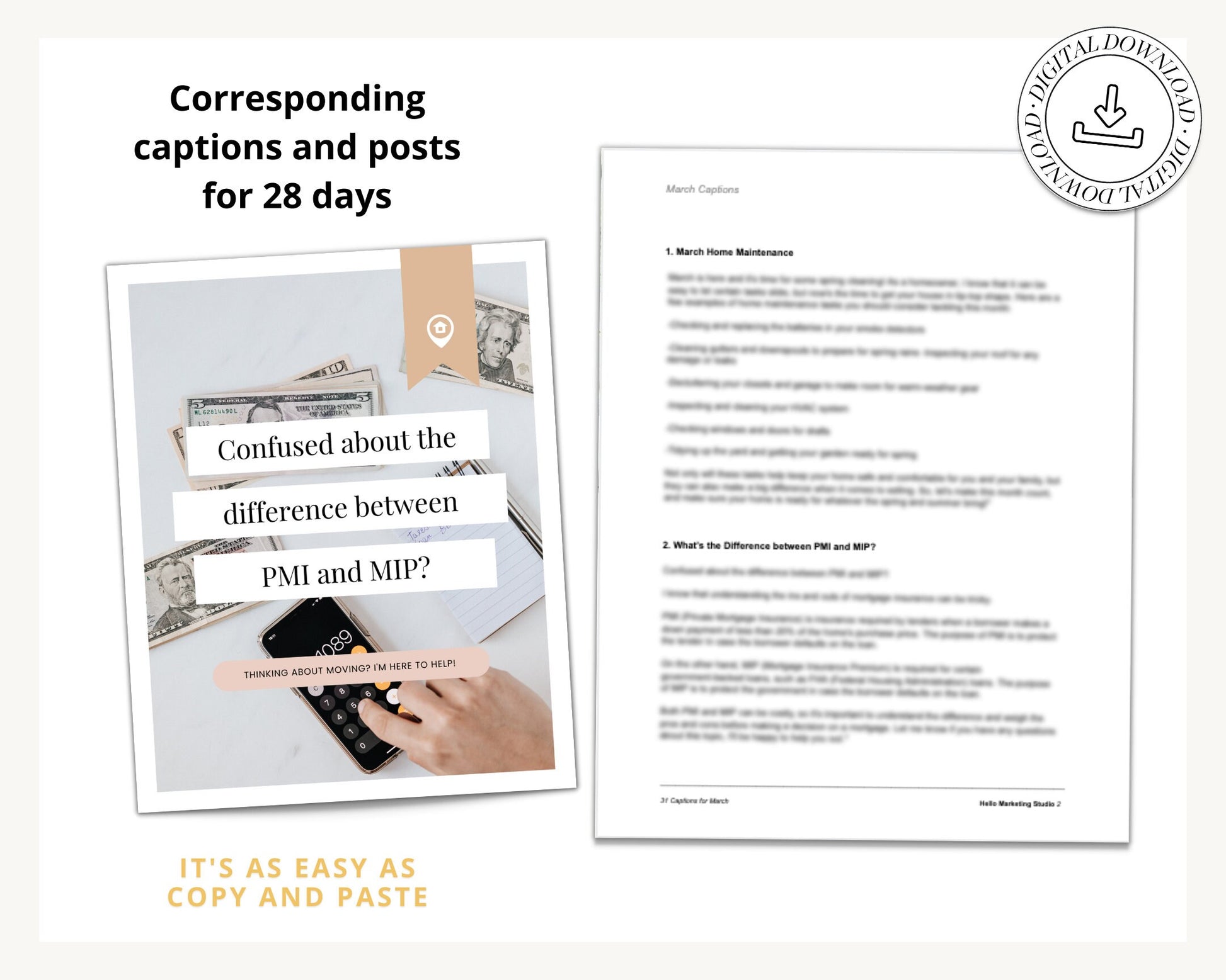 March Real Estate Captions & 31 Matching Real Estate Canva Posts | Real Estate Instagram Posts | Real Estate Marketing | Canva Template