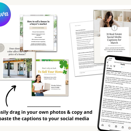 March Real Estate Captions & 31 Matching Real Estate Canva Posts | Real Estate Instagram Posts | Real Estate Marketing | Canva Template