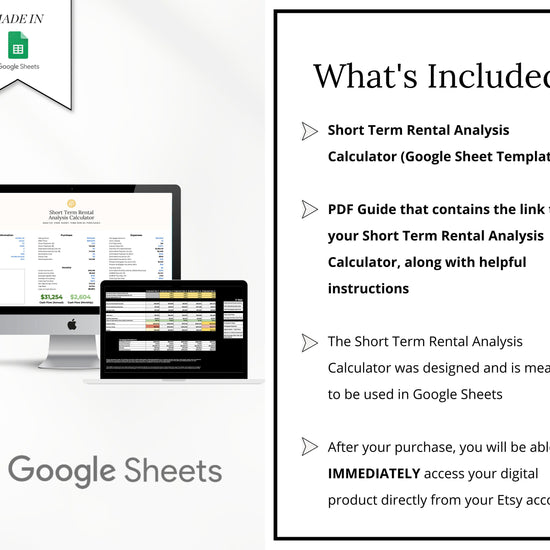 Short-Term Rental Analysis Calculator Tracker | Rental Tracking Spreadsheet | Rental Management | Rental Bookkeeping | Google Sheets | Rent