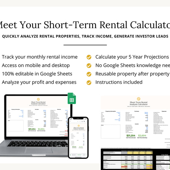 Short-Term Rental Analysis Calculator Tracker | Rental Tracking Spreadsheet | Rental Management | Rental Bookkeeping | Google Sheets | Rent
