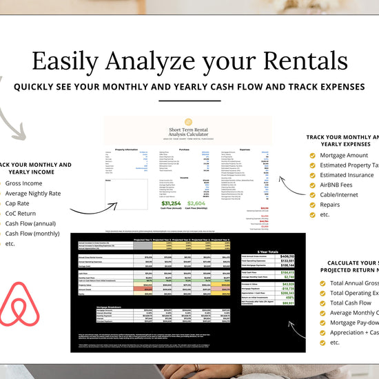 Short-Term Rental Analysis Calculator Tracker | Rental Tracking Spreadsheet | Rental Management | Rental Bookkeeping | Google Sheets | Rent