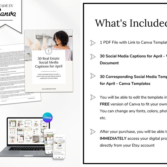 April Real Estate Captions & 30 Matching Real Estate Canva Posts | Real Estate Instagram Posts | Real Estate Marketing | Canva Template