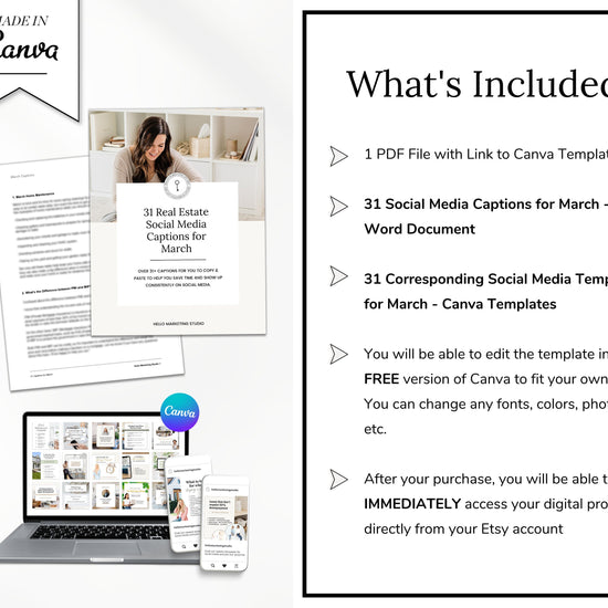 March Real Estate Captions & 31 Matching Real Estate Canva Posts | Real Estate Instagram Posts | Real Estate Marketing | Canva Template