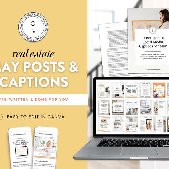 May Real Estate Captions & 31 Matching Real Estate Canva Posts | Real Estate Instagram Posts | Real Estate Marketing | Canva Template