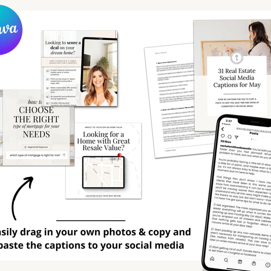 May Real Estate Captions & 31 Matching Real Estate Canva Posts | Real Estate Instagram Posts | Real Estate Marketing | Canva Template