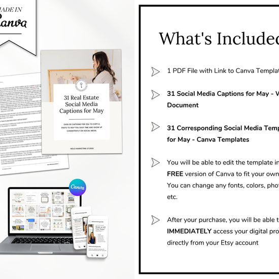 May Real Estate Captions & 31 Matching Real Estate Canva Posts | Real Estate Instagram Posts | Real Estate Marketing | Canva Template