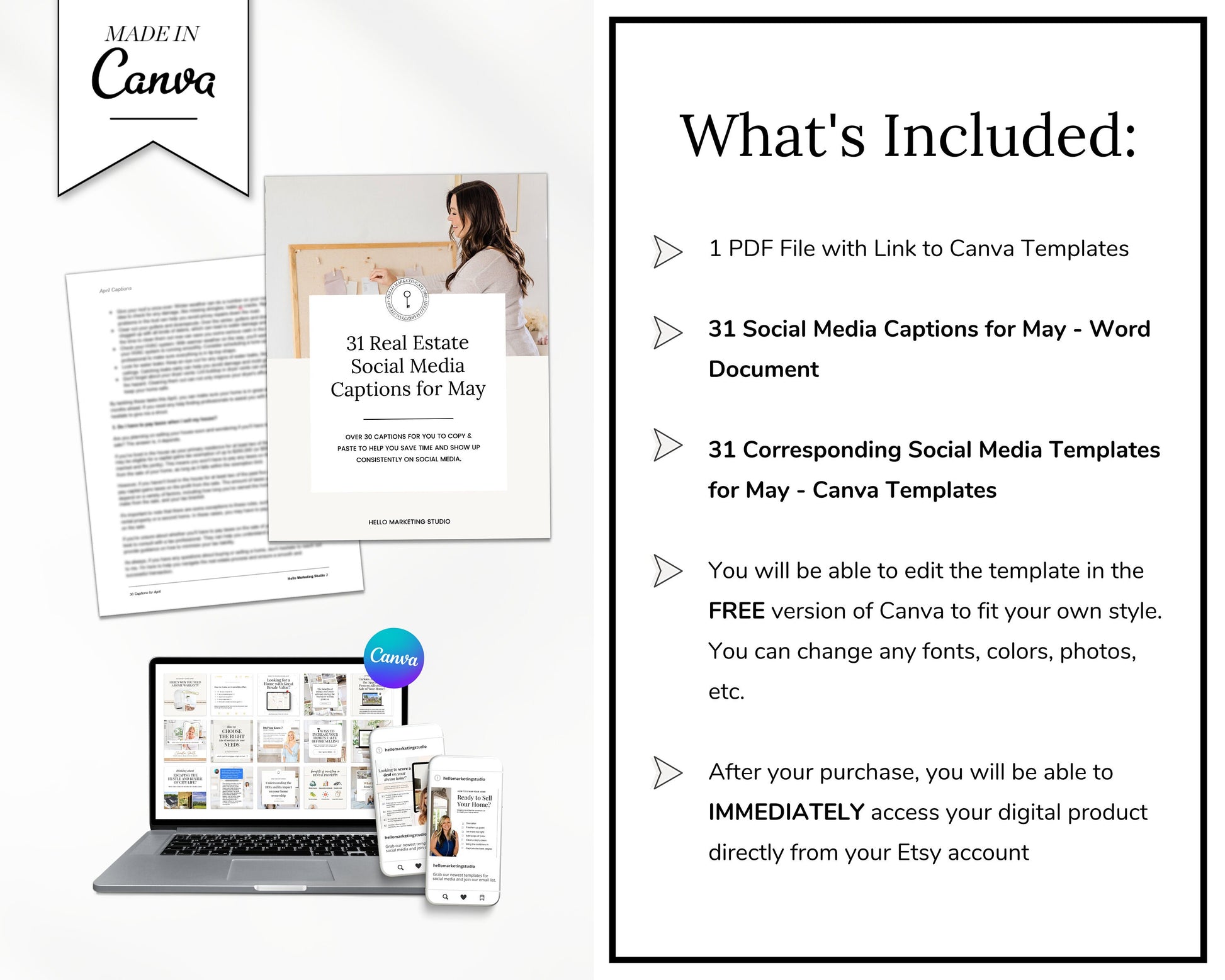 May Real Estate Captions & 31 Matching Real Estate Canva Posts | Real Estate Instagram Posts | Real Estate Marketing | Canva Template