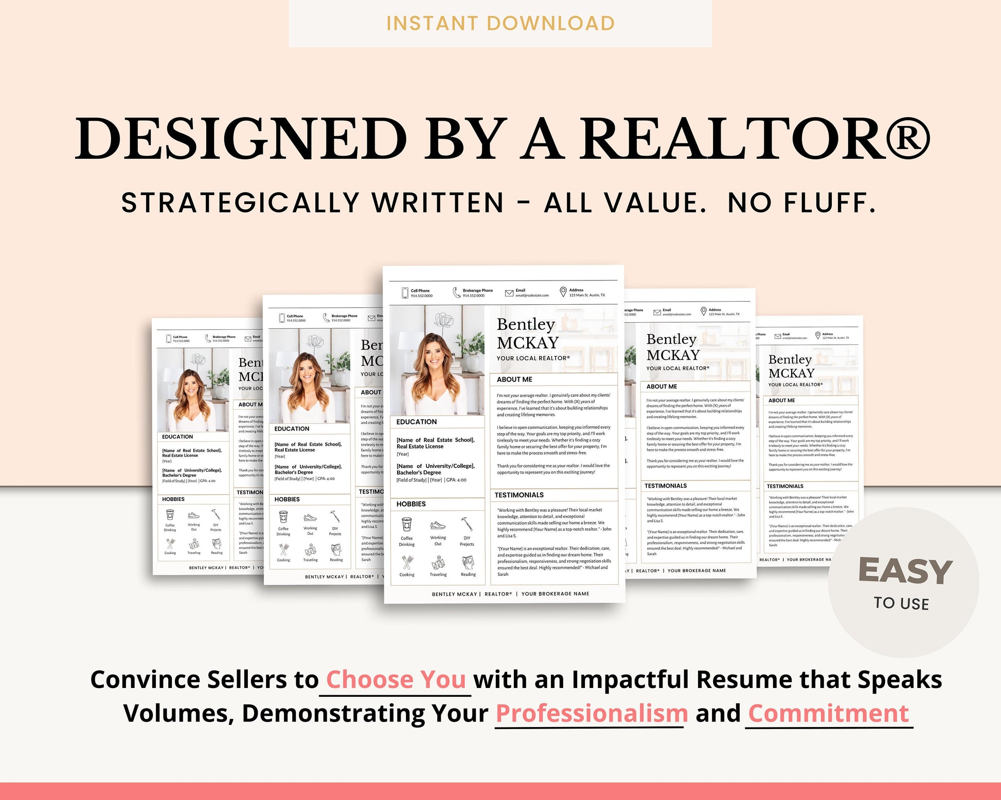 Real Estate Resume Template | Professional Resume Template | Resume and Cover Letter Template | Real Estate Interview | Canva | Resume