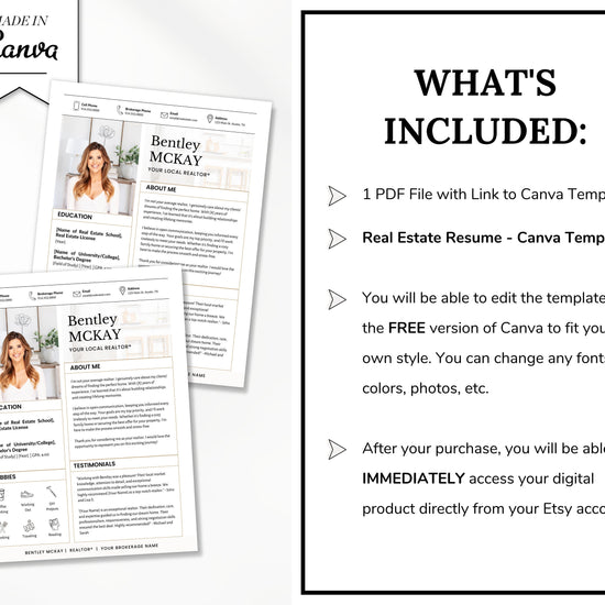 Real Estate Resume Template | Professional Resume Template | Resume and Cover Letter Template | Real Estate Interview | Canva | Resume