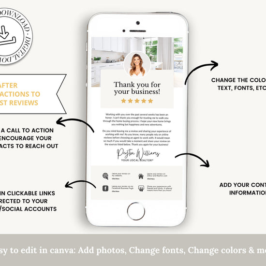 Client Review Request Textable Card | Real Estate Agent Marketing | Entrepreneur Client Testimonials | Canva Template | Referral Request