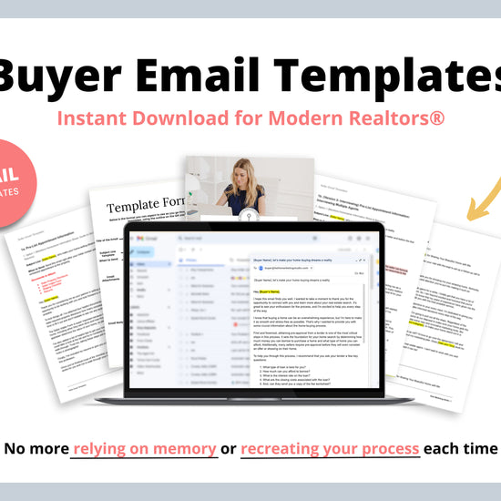 17 Buyer Email Templates | Real Estate Agents | Buyer Agent System | Email Templates | Pre approval to Closing | Real Estate Email System
