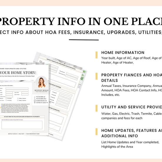 Real Estate Home Seller Information | Seller Questionnaire | Seller Information Sheet | Seller Intake Form | Selling Your Home Sheet | Sell