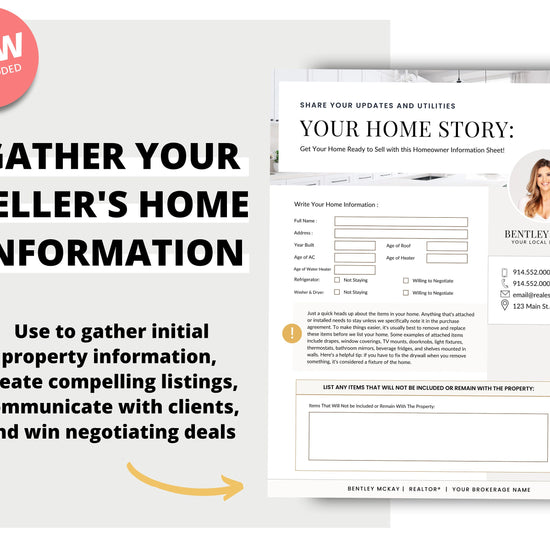 Real Estate Home Seller Information | Seller Questionnaire | Seller Information Sheet | Seller Intake Form | Selling Your Home Sheet | Sell
