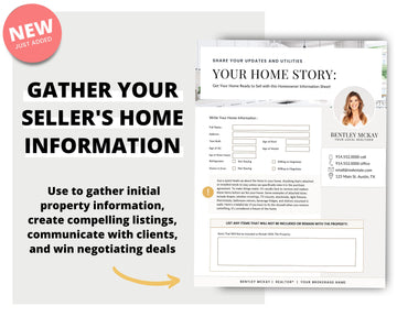 Real Estate Home Seller Information | Seller Questionnaire | Seller Information Sheet | Seller Intake Form | Selling Your Home Sheet | Sell
