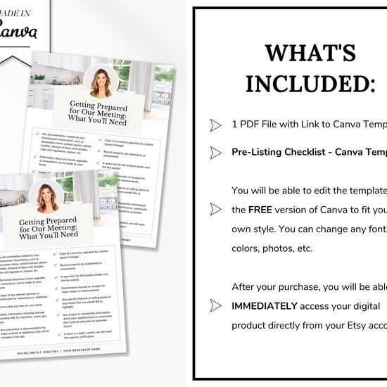 Real Estate Pre-Listing Checklist | Pre-Listing Checklist | Seller Resource | Pre Listing Seller Checklist | Real Estate Marketing Resource
