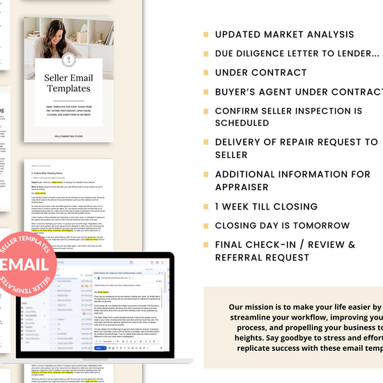 21 Seller Email Template | Real Estate Agents | Home Seller | Email Templates | Pre-List to Closing | Real Estate Email System | Seller