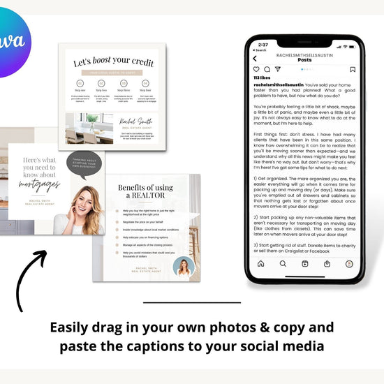 June 35 Real Estate Captions & 35 Real Estate Canva Posts | Real Estate Agent Social Media Posts | Real Estate Marketing | Canva Template