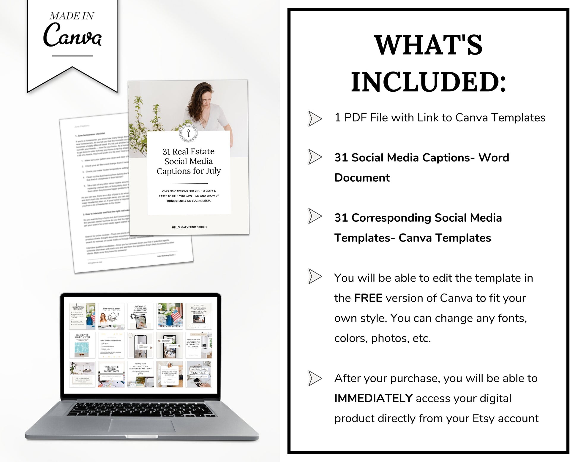 July 31 Real Estate Captions & 31 Real Estate Canva Posts | Real Estate Agent Social Media Posts | Real Estate Marketing | Canva Template