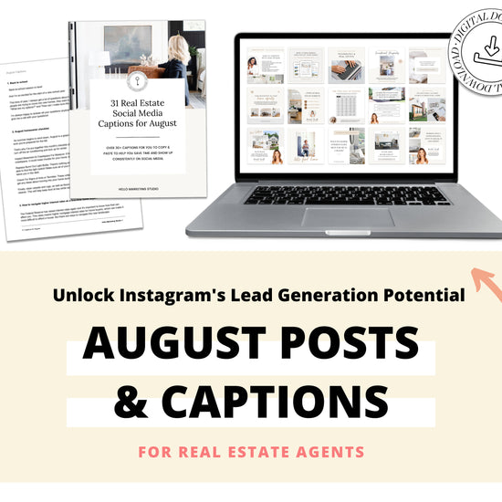 August Real Estate Captions & 31 Matching Real Estate Canva Posts | Real Estate Instagram Posts | Real Estate Marketing | Canva Template