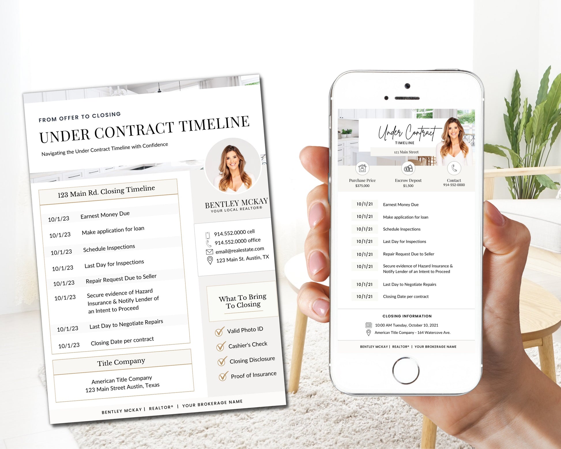 Under Contract Timeline for Real Estate | Textable Real Estate Closing Checklist | Home Buyer Guide | Real Estate Text Message | Canva