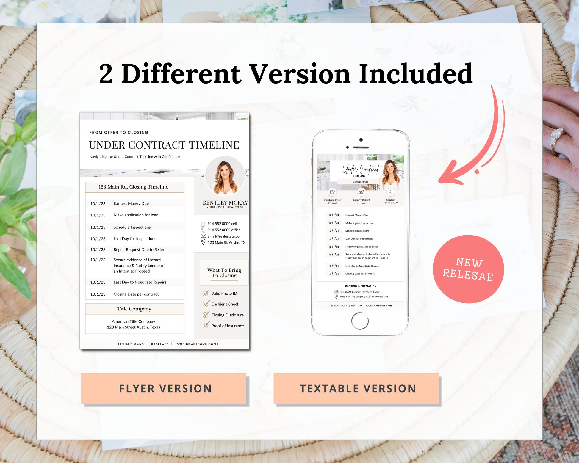 Under Contract Timeline for Real Estate | Textable Real Estate Closing Checklist | Home Buyer Guide | Real Estate Text Message | Canva