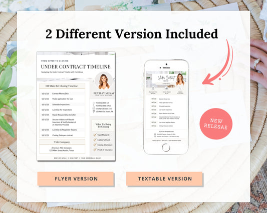 Under Contract Timeline for Real Estate | Textable Real Estate Closing Checklist | Home Buyer Guide | Real Estate Text Message | Canva
