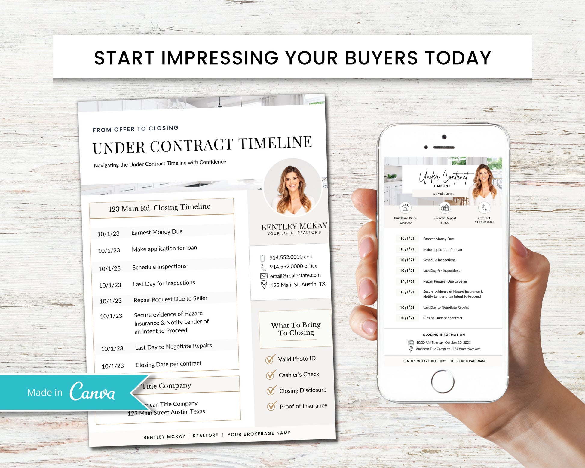 Under Contract Timeline for Real Estate | Textable Real Estate Closing Checklist | Home Buyer Guide | Real Estate Text Message | Canva