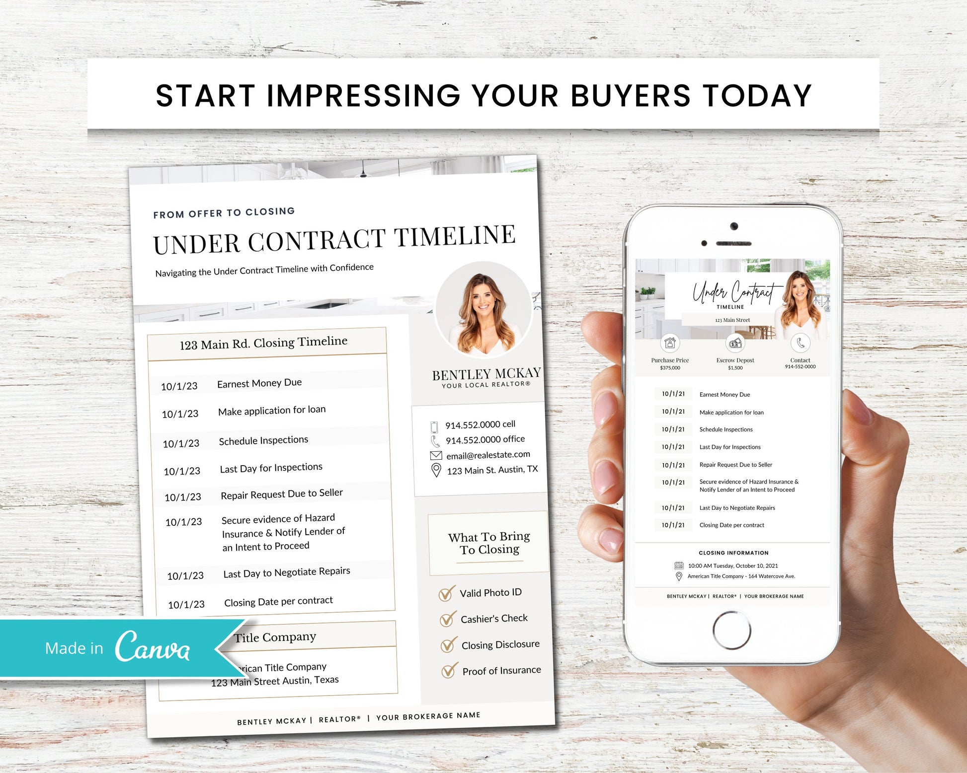 Under Contract Timeline for Real Estate | Textable Real Estate Closing Checklist | Home Buyer Guide | Real Estate Text Message | Canva