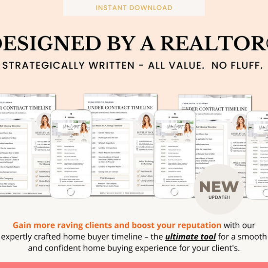 Under Contract Timeline for Real Estate | Textable Real Estate Closing Checklist | Home Buyer Guide | Real Estate Text Message | Canva