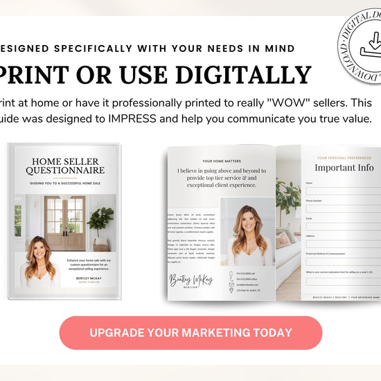 Home Seller Questionnaire for Real Estate Agents | Realtor Marketing Material | Canva Template | Seller Guide | Client Home Guide | Seller