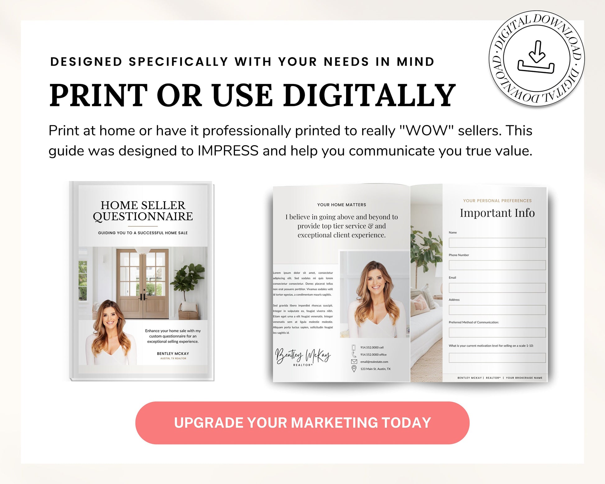 Home Seller Questionnaire for Real Estate Agents | Realtor Marketing Material | Canva Template | Seller Guide | Client Home Guide | Seller